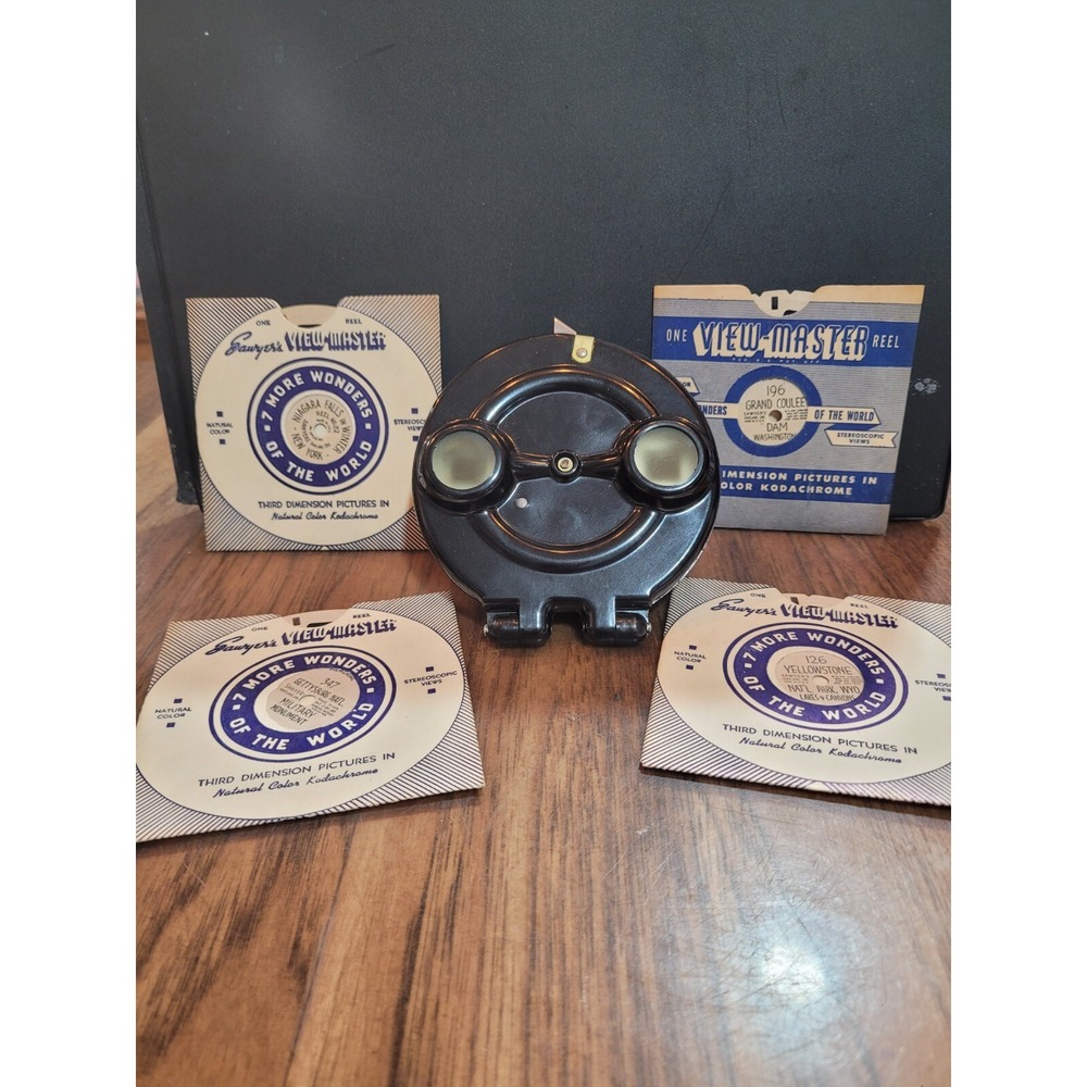 Vintage RARE Sawyer's Black View-Master w/ Box w/4 disk, Instructions